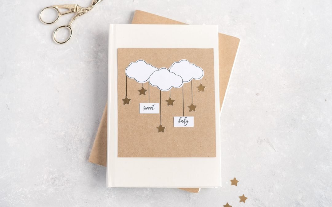 Glückwunschkarte DIY Babyglückwunschkarte mit Wolken, Sternen und Text